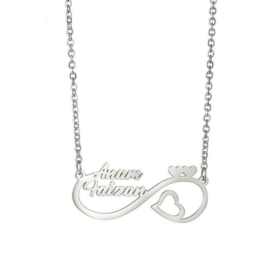 Picture of 1 Piece 304 Stainless Steel Customized Name Necklace Personalized Letter Charm Pendant Silver Tone 60cm(23.6") long