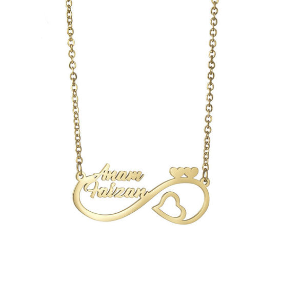 Picture of 1 Piece 304 Stainless Steel Customized Name Necklace Personalized Letter Charm Pendant Gold Plated 60cm(23.6") long