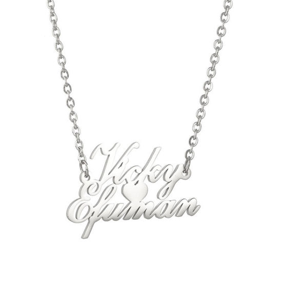 Picture of 1 Piece 304 Stainless Steel Customized Name Necklace Personalized Letter Charm Pendant Silver Tone 40cm(15.7") long
