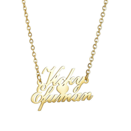 Picture of 1 Piece 304 Stainless Steel Customized Name Necklace Personalized Letter Charm Pendant Gold Plated 45cm(17.7") long