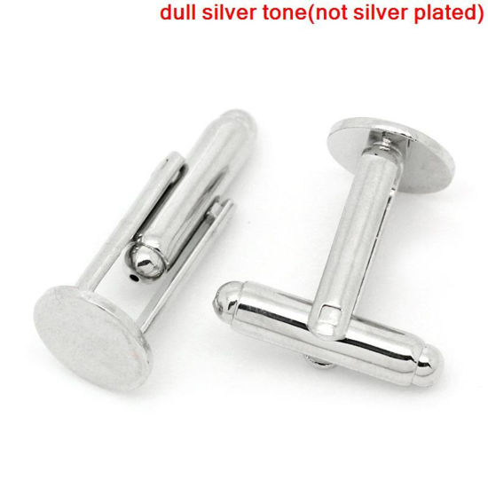 Image de Brass Cuff Links Round Silver Tone Glue On 25mm x 10mm, 10 PCs