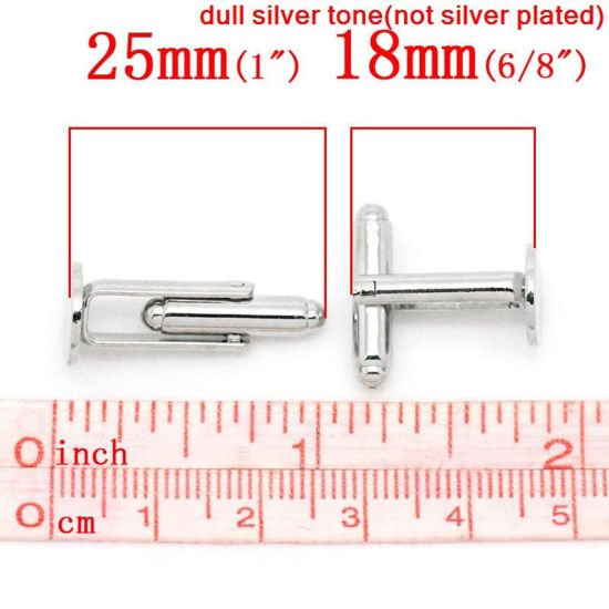 Image de Brass Cuff Links Round Silver Tone Glue On 25mm x 10mm, 10 PCs