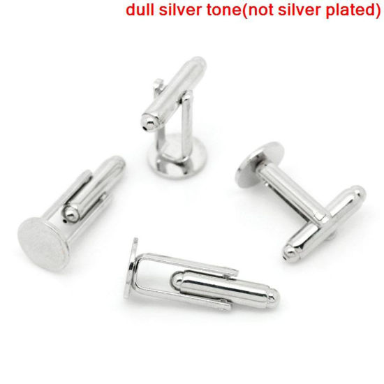 Image de Brass Cuff Links Round Silver Tone Glue On 25mm x 10mm, 10 PCs