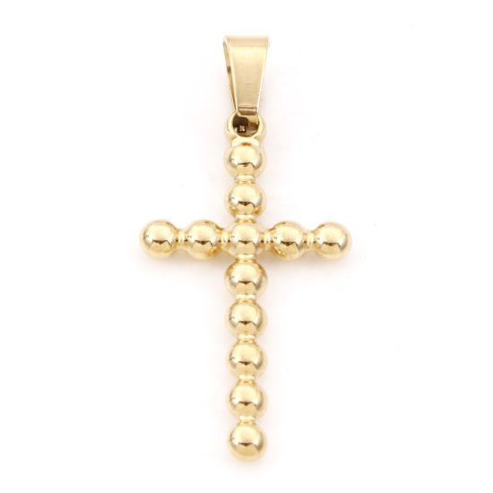 Immagine di 1 Pz Placcatura Sottovuoto PVD Ecologica 304 Acciaio Inossidabile Ciondoli Croce Placcato Oro 18K 4cm x 1.8cm