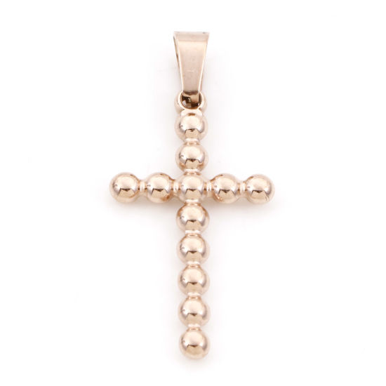 Immagine di 1 Pz Placcatura Sottovuoto PVD Ecologica 304 Acciaio Inossidabile Ciondoli Croce Oro Rosa 4cm x 1.8cm