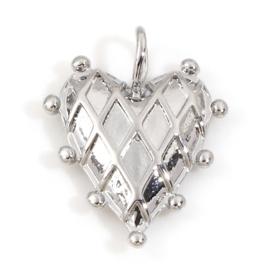 Image de Breloques La Saint Valentin en Laiton Cœur Plaqué Platine Véritable Carreau 19mm x 14mm, 2 Pcs