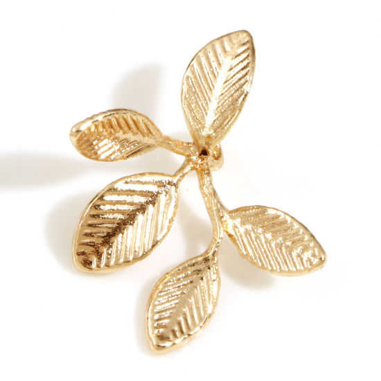 Imagen de Latón Colgantes Charms Hoja 18K Oro Real Chapado 3D 23mm x 19mm, 2 Unidades