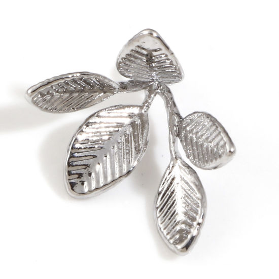 Imagen de Latón Colgantes Charms Hoja Platino Real Chapado 3D 23mm x 19mm, 2 Unidades