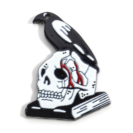Image de Pendentifs en Acrylique Halloween Corbeau Crânes Multicolore 4cm x 3.2cm, 5 Pcs