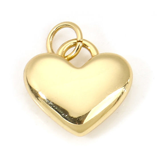 Picture of 1 Piece Brass Valentine's Day Charms Wholesale 18K Real Gold Plated Heart 3D 18mm x 16mm