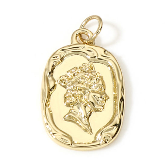 Immagine di Ottone Moneta Charms Ovale 18K Vero Oro Placcato Bellezza avatar 24mm x 13mm, 1 Pz