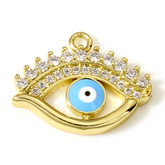 Bild von Messing Religiös Charms 18K Echtgold plattiert Auge Böser Blick Evil Eye Micro Pave Klar Zirkonia 17.5mm x 14mm, 1 Stück