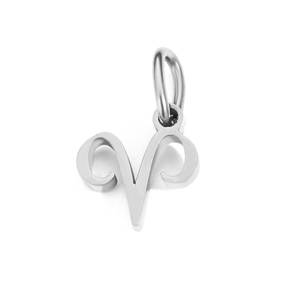 Image de 2 Pcs Breloques en 304 Acier Inoxydable Respectueux de la Nature Argent Mat Constellation Bélier avec Anneaux 6mm-9mm 