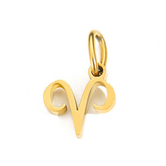 Image de 2 Pcs Breloques en 304 Acier Inoxydable Revêtement sous Vide PVD Respectueux de l'Environnement Plaqué Or 14K Constellation Bélier avec Anneaux 6mm-9mm 