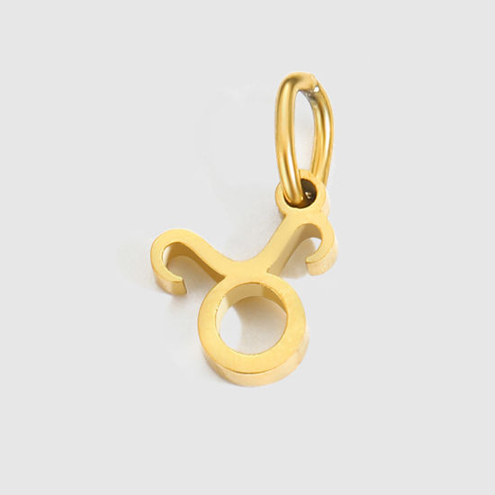 Image de 2 Pcs Breloques en 304 Acier Inoxydable Revêtement sous Vide PVD Respectueux de l'Environnement Plaqué Or 14K Constellation Taureaux avec Anneaux 6mm-9mm 