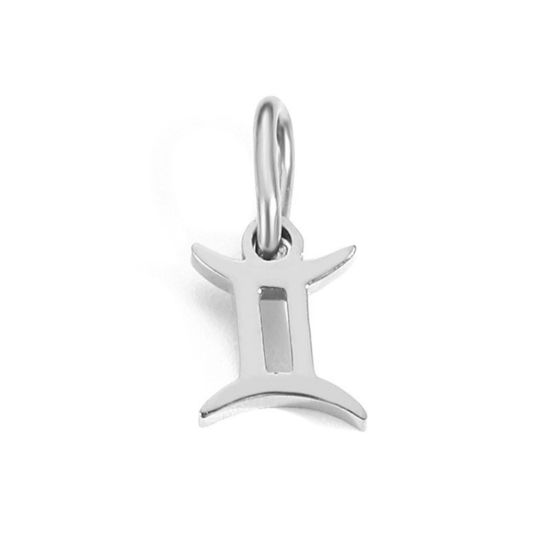 Image de 2 Pcs Breloques en 304 Acier Inoxydable Respectueux de la Nature Argent Mat Constellation Gémeaux avec Anneaux 6mm-9mm 