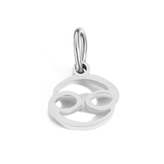 Image de 2 Pcs Breloques en 304 Acier Inoxydable Respectueux de la Nature Argent Mat Constellation Cancer avec Anneaux 6mm-9mm 