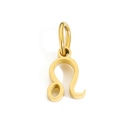 Image de 2 Pcs Breloques en 304 Acier Inoxydable Revêtement sous Vide PVD Respectueux de l'Environnement Plaqué Or 14K Constellation Lion avec Anneaux 6mm-9mm 