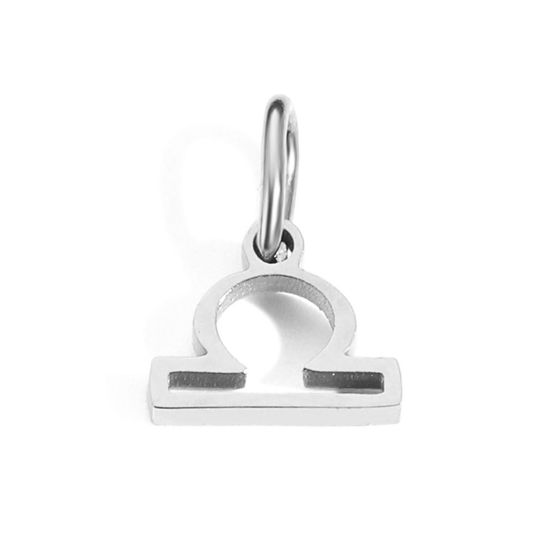 Image de 2 Pcs Breloques en 304 Acier Inoxydable Respectueux de la Nature Argent Mat Constellation Balance avec Anneaux 6mm-9mm 