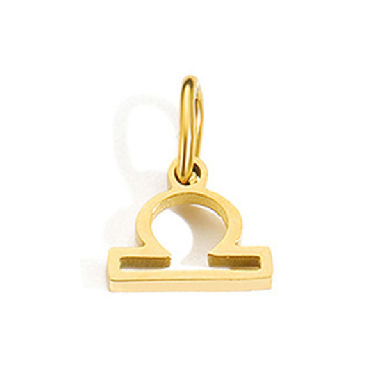 Image de 2 Pcs Breloques en 304 Acier Inoxydable Revêtement sous Vide PVD Respectueux de l'Environnement Plaqué Or 14K Constellation Balance avec Anneaux 6mm-9mm 