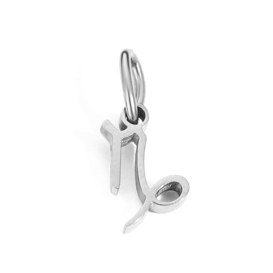 Image de 2 Pcs Breloques en 304 Acier Inoxydable Respectueux de la Nature Argent Mat Constellation Capricorne avec Anneaux 6mm-9mm 