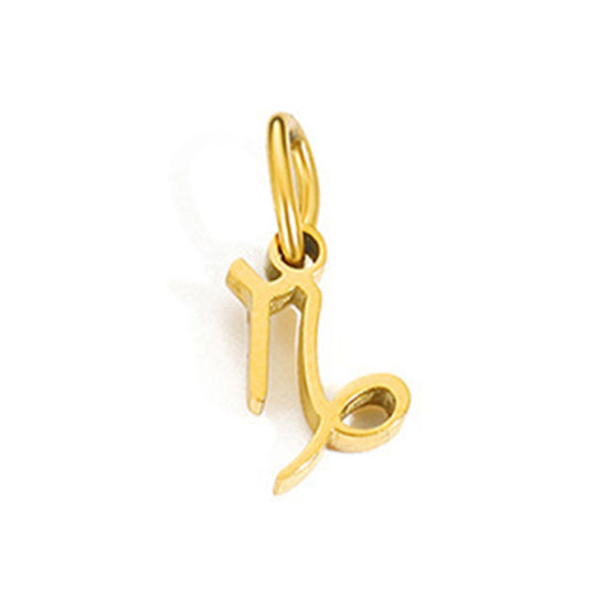 Image de 2 Pcs Breloques en 304 Acier Inoxydable Revêtement sous Vide PVD Respectueux de l'Environnement Plaqué Or 14K Constellation Capricorne avec Anneaux 6mm-9mm 