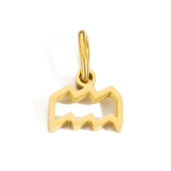 Image de 2 Pcs Breloques en 304 Acier Inoxydable Revêtement sous Vide PVD Respectueux de l'Environnement Plaqué Or 14K Constellation Verseau avec Anneaux 6mm-9mm 