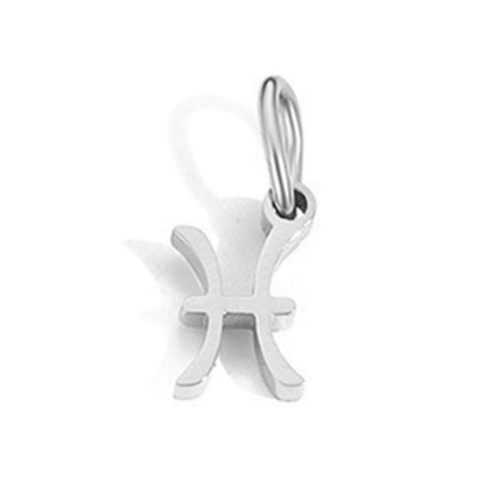 Image de 2 Pcs Breloques en 304 Acier Inoxydable Respectueux de la Nature Argent Mat Constellation Poissons avec Anneaux 6mm-9mm 
