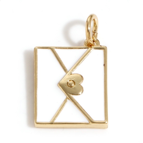 Imagen de Latón Colgantes Charms Sobre 18K Oro Real Chapado Blanco Esmalte 19mm x 11mm, 1 Unidad