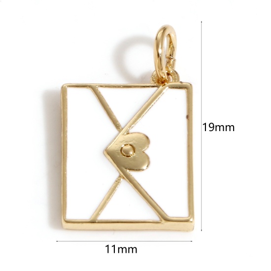 Imagen de Latón Colgantes Charms Sobre 18K Oro Real Chapado Blanco Esmalte 19mm x 11mm, 1 Unidad