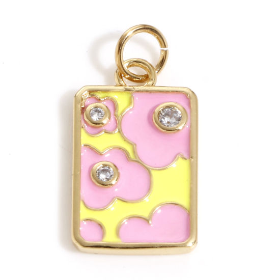 Imagen de Latón Colgantes Charms 18K Oro Real Chapado Rosa & Amarillo Esmalte 22mm x 10.5mm, 1 Unidad
