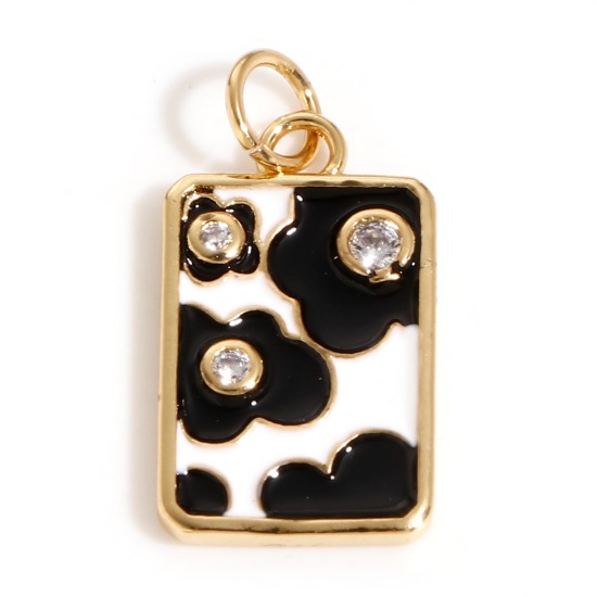 Imagen de Latón Colgantes Charms 18K Oro Real Chapado Negro & Blanco Esmalte 22mm x 10.5mm, 1 Unidad