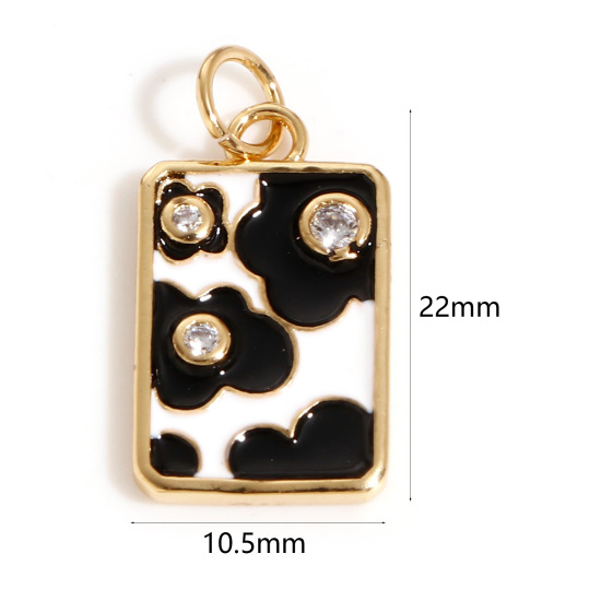 Imagen de Latón Colgantes Charms 18K Oro Real Chapado Negro & Blanco Esmalte 22mm x 10.5mm, 1 Unidad