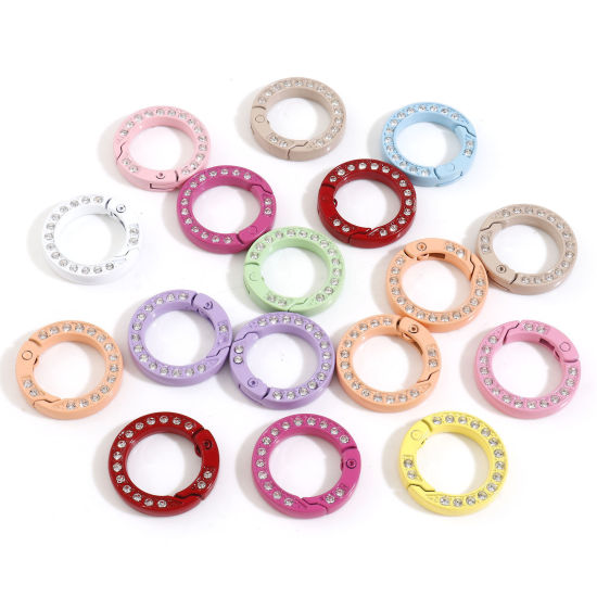 Image de Porte-Clés en Alliage de Zinc Couleur Mélangée Au Hasard Rond A Strass 25mm, 5 Pcs