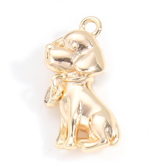 Imagen de Latón Colgantes Charms Perro 18K Oro Real Chapado 3D 18mm x 10mm, 1 Unidad