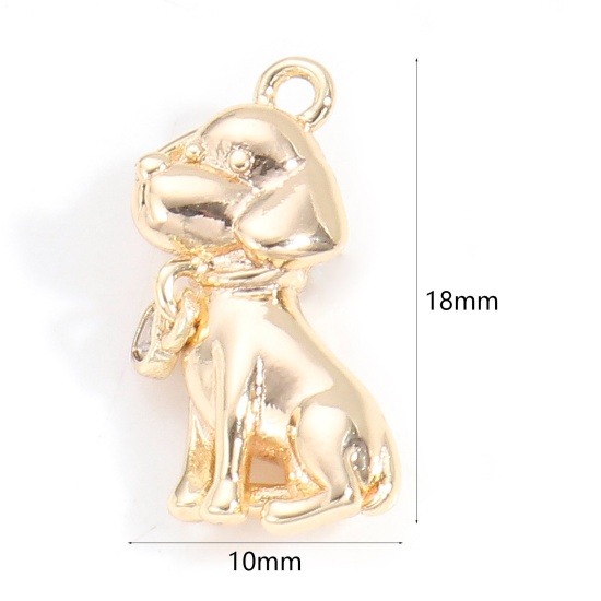 Imagen de Latón Colgantes Charms Perro 18K Oro Real Chapado 3D 18mm x 10mm, 1 Unidad