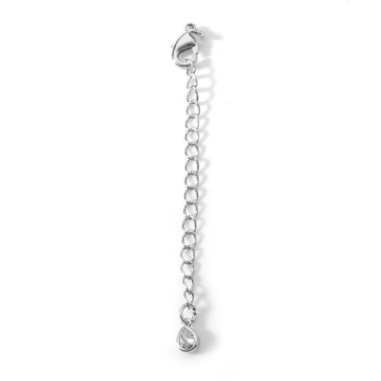 Image de Chaînes d'Extension en Laiton Goutte d'Eau 18k Or Rempli avec Fermoir Mousqueton à Zircone Cubique Clair 6.5cm, 2 Pièces