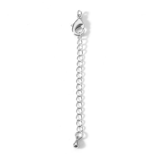 Image de Chaînes d'Extension en Laiton Goutte d'Eau Plaqué Platine Véritable avec Fermoir Mousqueton 6.5cm, 2 Pièces