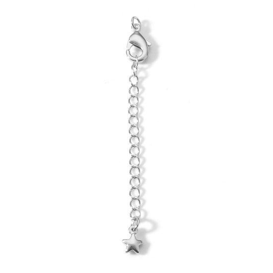 Image de Chaînes d'Extension en Laiton Etoile Plaqué Platine Véritable avec Fermoir Mousqueton 6.5cm, 2 Pièces