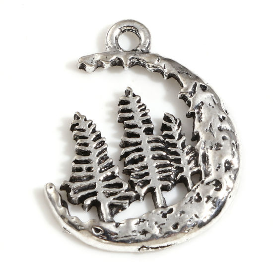 Bild von Zinklegierung Charms Antiksilber Halbmond Wald 23mm x 19mm, 10 Stück