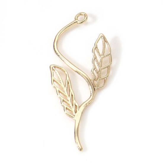 Image de Breloques en Laiton Feuille Plaqué Or Véritable 18K Creux 26mm x 12mm, 2 Pcs