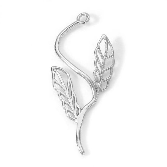 Image de Breloques en Laiton Feuille Plaqué Platine Véritable Creux 26mm x 12mm, 2 Pcs