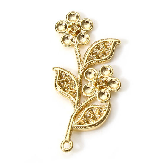 Bild von 2 Stück Messing Charms 18K Echtgold plattiert Blume Blätter (Können ss1 0.8mm Spitz zurück Strass) 27mm x 12mm