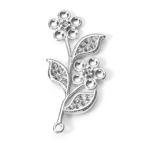 Bild von 2 Stück Messing Charms Echt Platin plattiert Blume Blätter (Können ss1 0,8mm Spitz zurück Strass) 27mm x 12mm