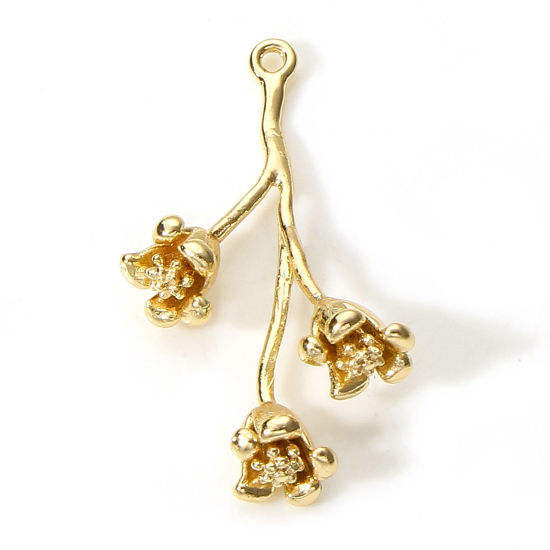 Bild von Messing Charms 18K Echtgold plattiert Blume Blätter 3D 25mm x 15mm, 2 Stück