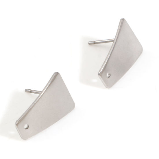 Image de Boucle d'Oreille à Tige avec Accessoires de Connecteur de Boucle en 304 Acier Inoxydable Echelle Argent Mat 16mm x 10.5mm, 10 Pcs