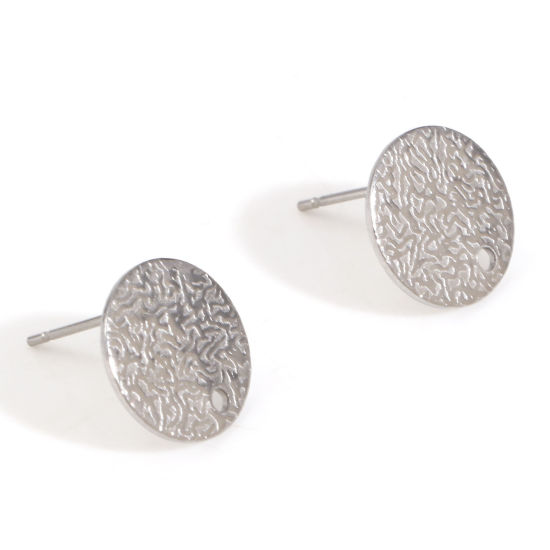 Image de Boucle d'Oreille à Tige avec Accessoires de Connecteur de Boucle en 304 Acier Inoxydable Rond Argent Mat 12mm Dia., 10 Pcs