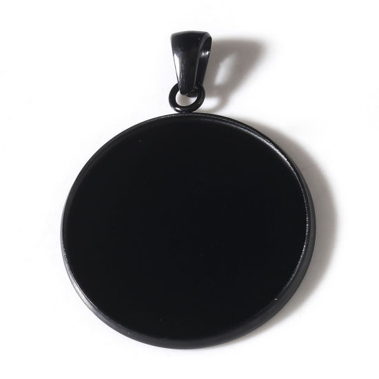 Image de Breloques en 304 Acier Inoxydable Placage sous Vide PVD Respectueux de l'Environnement Rond Noir (Convenable à 25mm Dia) 3.6cm x 2.7cm , 5 Pcs