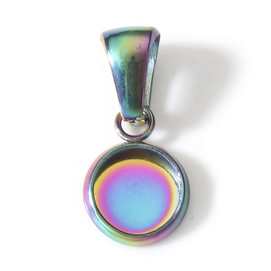 Image de 5 Pcs Pendentif Breloque en 304 Acier Inoxydable Placage sous Vide PVD Respectueux de l'Environnement Rond Plaqué de Couleur Arc-en-ciel Cabochon Rapportable (Convenable à 6mm Dia) 16mm x 8mm