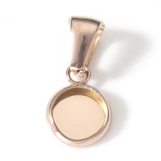 Image de 5 Pcs Pendentif Breloque en 304 Acier Inoxydable Placage sous Vide PVD Respectueux de l'Environnement Rond Or Rose Cabochon Rapportable (Convenable à 6mm Dia) 16mm x 8mm